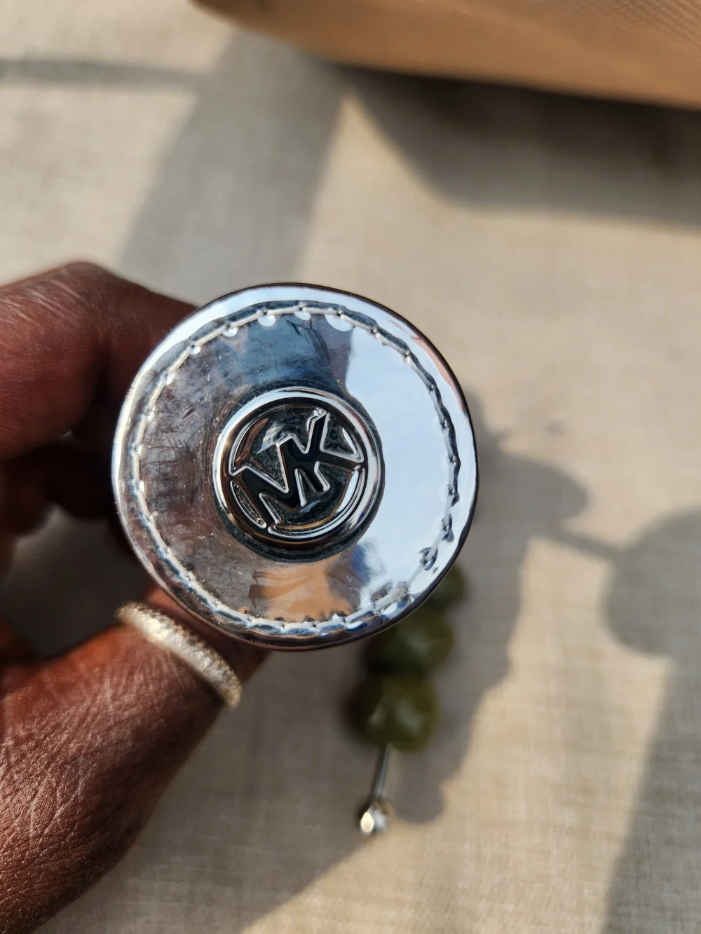 Michael Kors Silver Martini Glass Keychain with Olive Charm NIP
